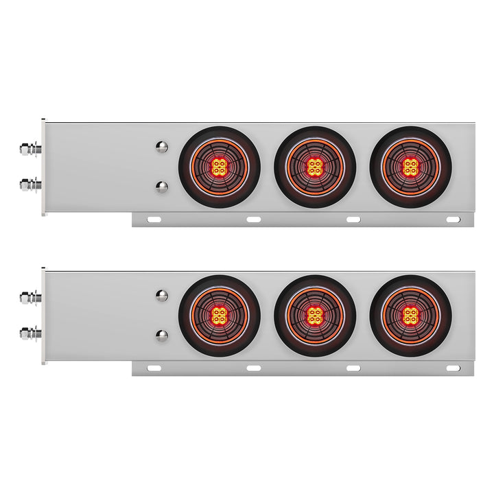 2-1/2" Bolt Pattern Chrome Spring Loaded Bar W/6 x 4" 13 LED Abyss Lights - Red LED/Clear Lens (Pair)