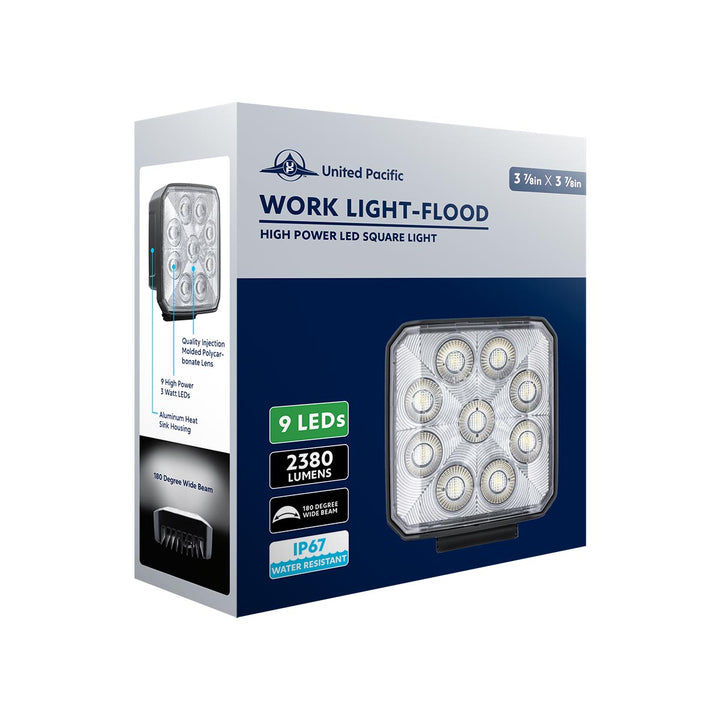 9 LED High Power 3-7/8" Square Work Light - Flood