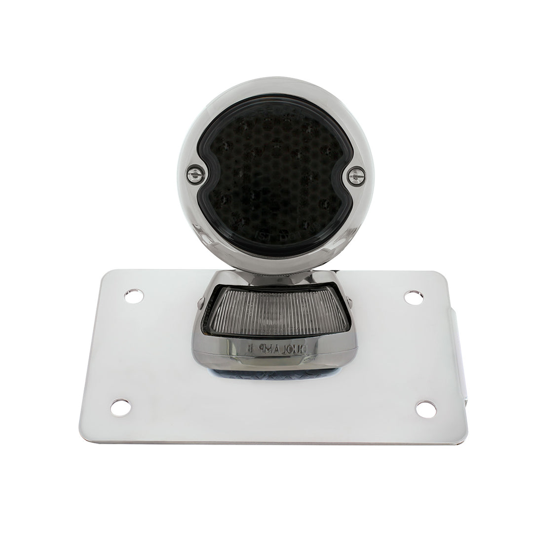 Chrome Horizontal Side Mount License Bracket For Motorcycle With 1933-36 Ford Style LED Tail Light