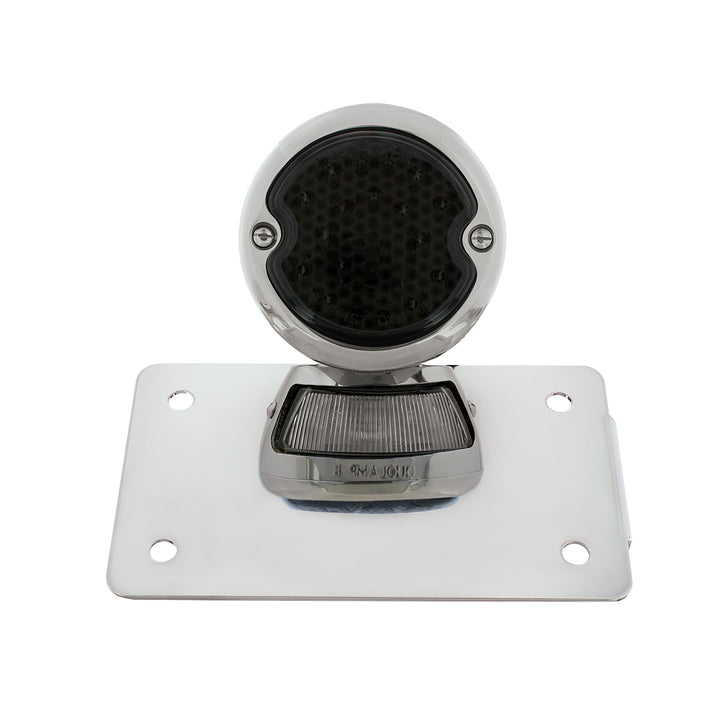 Chrome Horizontal Side Mount License Bracket For Motorcycle With 1933-36 Ford Style LED Tail Light