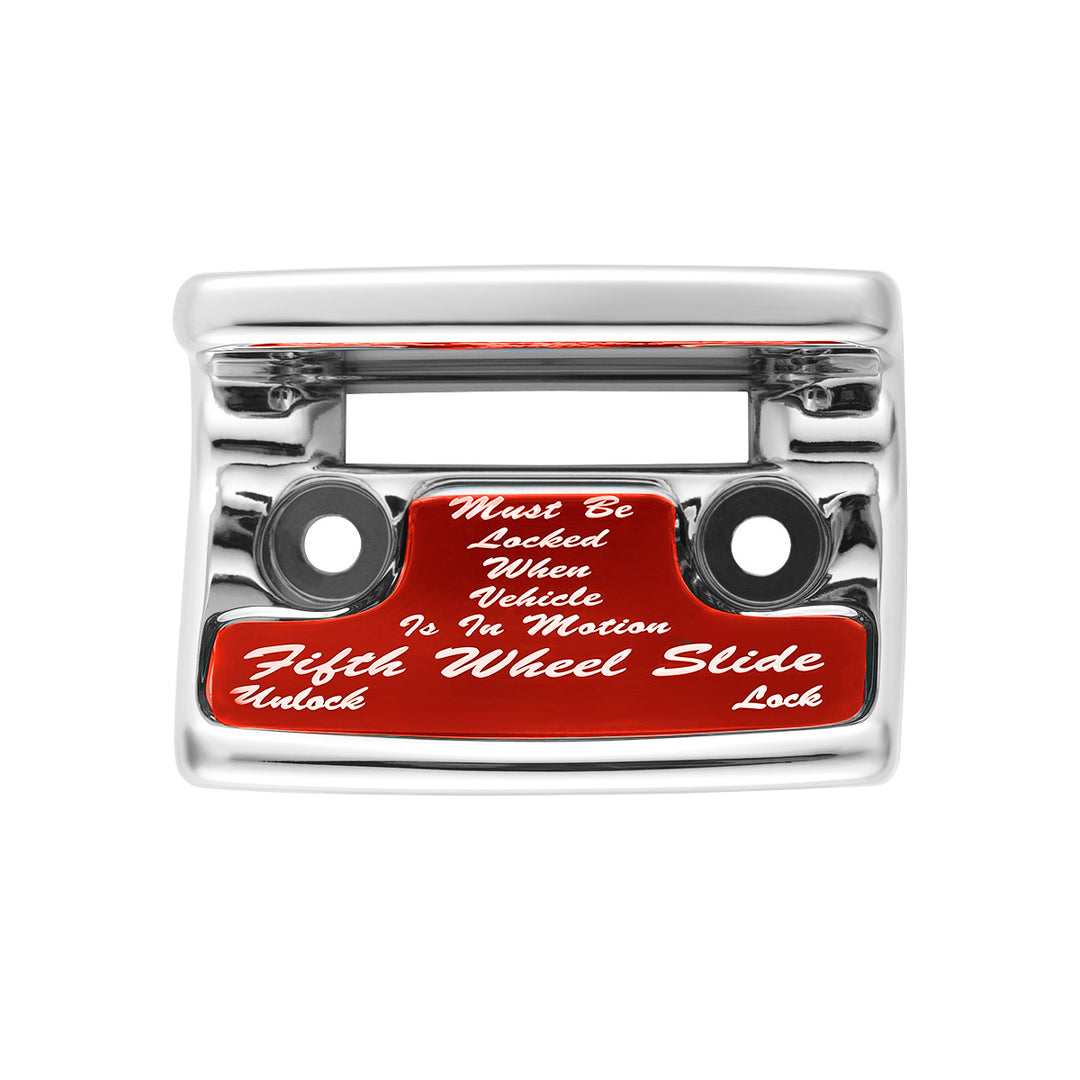 Chrome Plastic Fifth Wheel Switch Guard With Glossy Sticker For 1990-2010 Freightliner Classic - Red Sticker
