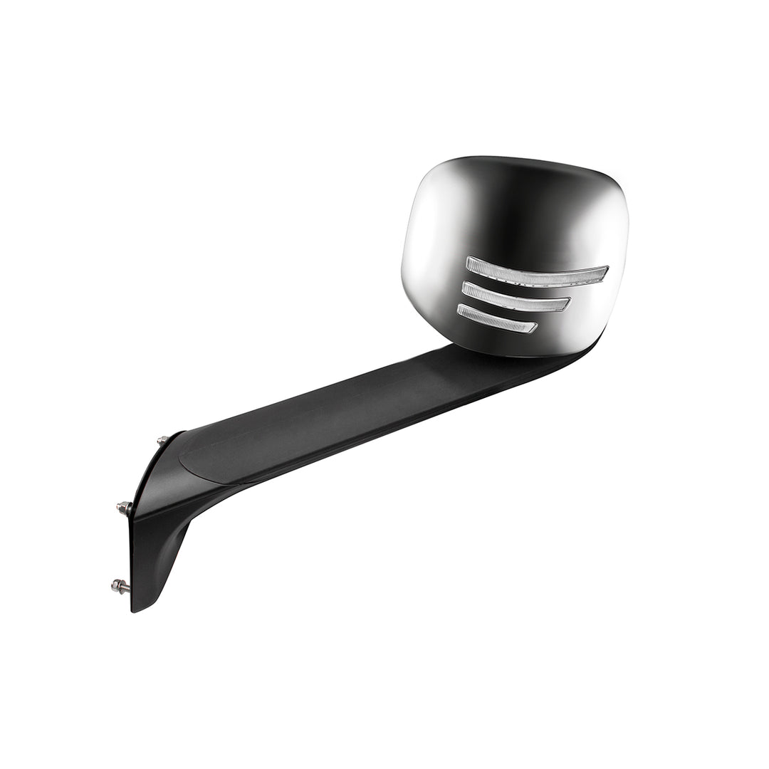 Chrome Hood Mirror Assembly W/ Sequential LED Lights For 2018-2025 Freightliner Cascadia - Driver/Heated