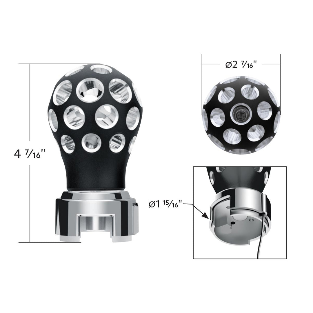 Thread-On Matte Black Phoenix Style Ball Gearshift Knob With LED 13/15/18 Speed Adapter - Blue LED