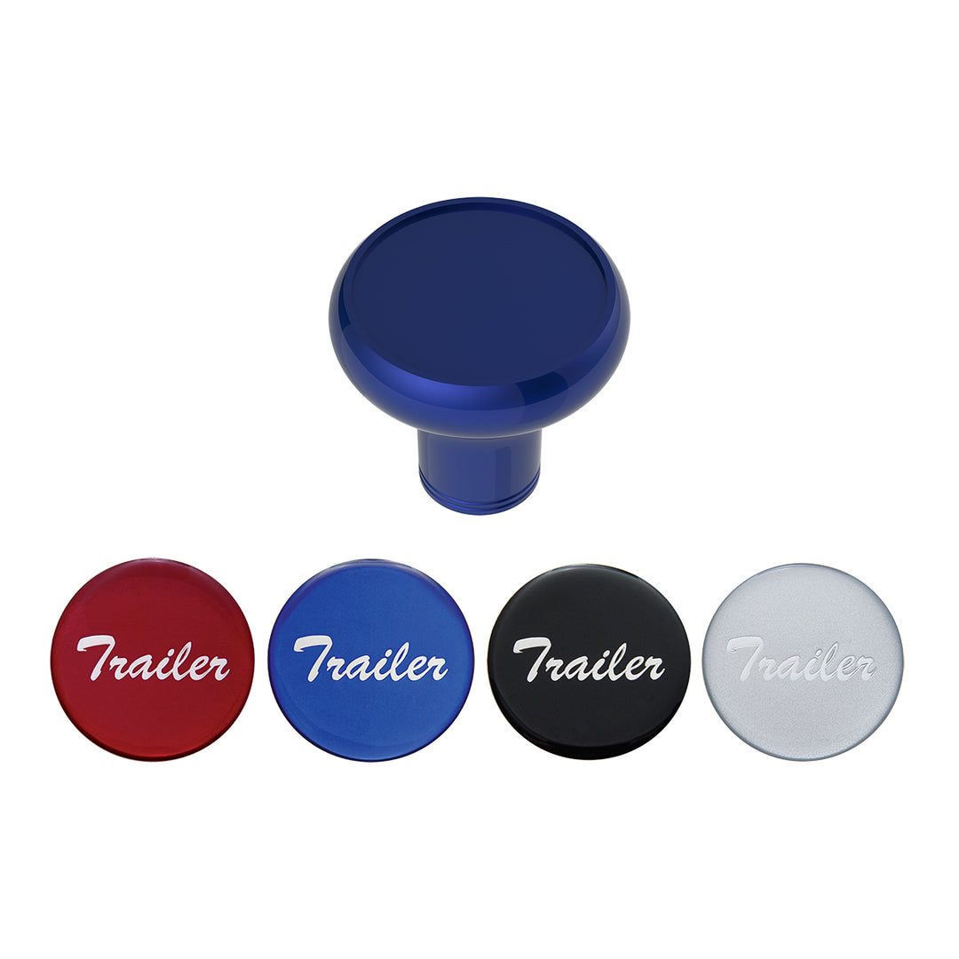 Deluxe Aluminum Screw-On Air Valve Knob With Multi - Color Glossy Trailer Sticker - Indigo Blue