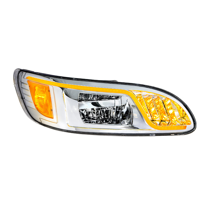 Chrome LED Headlight With LED Turn, Position, &amp; DRL For Peterbilt 386(2005-2015) &amp; 387(1999-2010) - Passenger