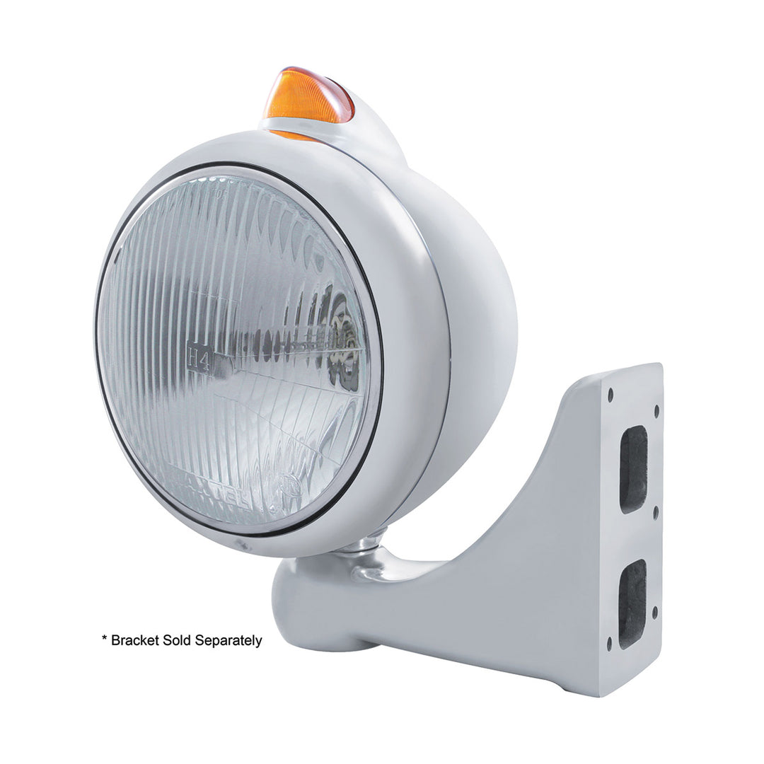 Stainless Steel Guide 682-C Headlight H4 &amp; Original Style LED Signal - Amber Lens