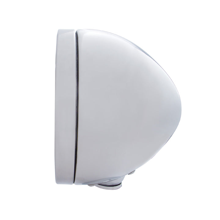 Stainless Steel Bullet Classic Headlight H4 With White LED &amp; Dual Mode LED Signal - Clear Lens