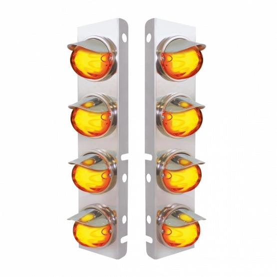 Stainless Steel Front Air Cleaner Bracket With 8 x 9 Amber LED Watermelon GloLight &amp; Visors For Peterbilt - Amber Lens