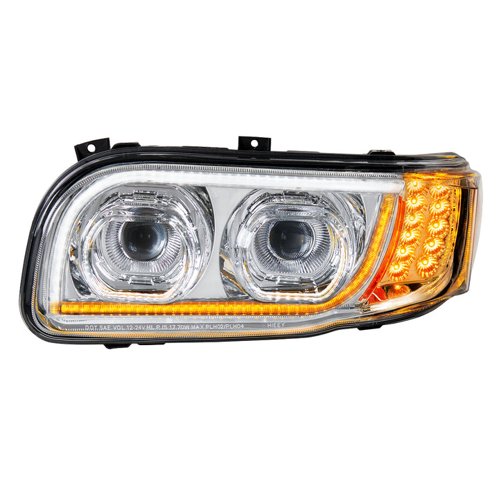 High Power LED Chrome Headlight With 16 LED Turn &amp; 57 LED Bar For 2008-2024 Peterbilt 389 - Driver