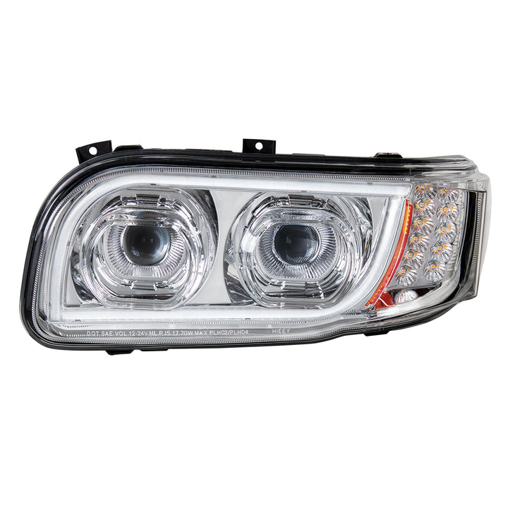 High Power LED Chrome Headlight With 16 LED Turn &amp; 57 LED Bar For 2008-2024 Peterbilt 389 - Driver