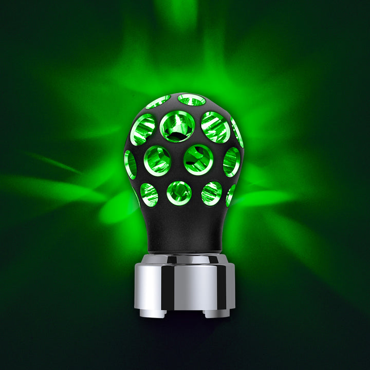 Thread-On Matte Black Phoenix Style Ball Gearshift Knob With LED 9/10 Speed Adapter - Green LED