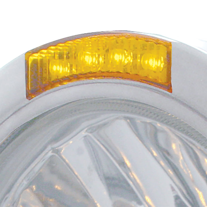 Stainless Steel Bullet Half Moon Headlight H4 With 10 Amber LED &amp; Dual Mode LED Signal - Amber Lens