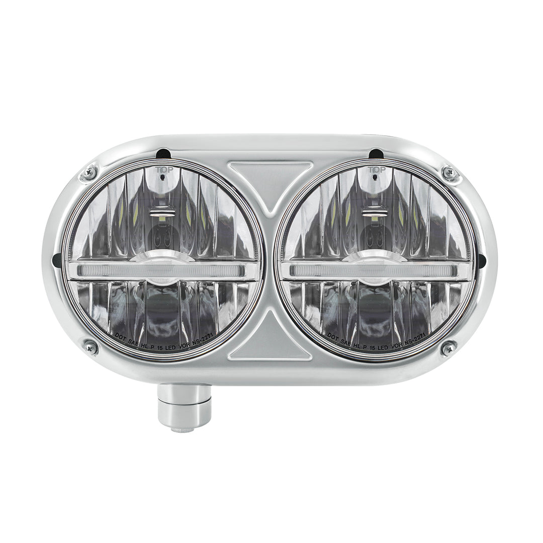 Headlight Assembly With 304 Stainless Steel Housing &amp; LED Headlights W/White LED Position Light For Peterbilt 359 - Driver