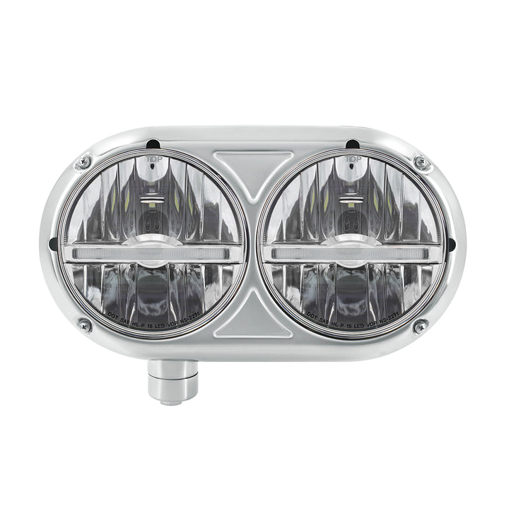 Headlight Assembly With 304 Stainless Steel Housing &amp; LED Headlights W/White LED Position Light For Peterbilt 359 - Driver