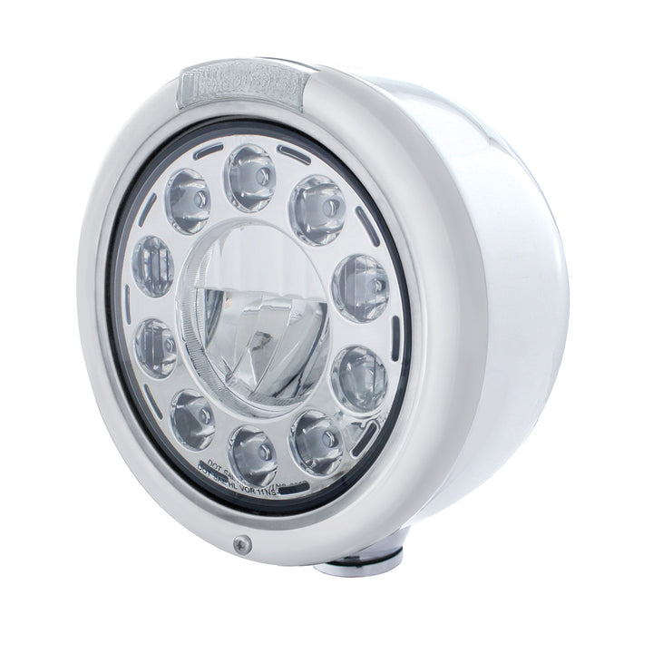 Stainless Classic Half Moon Headlight 11 LED Bulb &amp; LED Signal - Clear Lens