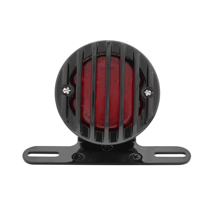 Motorcycle LED Rear Fender Tail Light With Gloss Black Grille Bezel - Red Lens