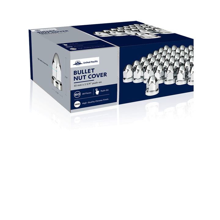 33mm X 2-3/4" Chrome Plastic Bullet Nut Covers With Flange - Push-On (60-Pack)