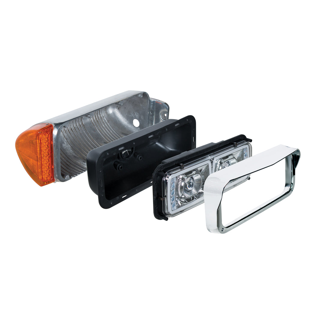 High Power LED "Blackout" Projection Headlight With LED Turn Signal &amp; Position Light Bar - Driver