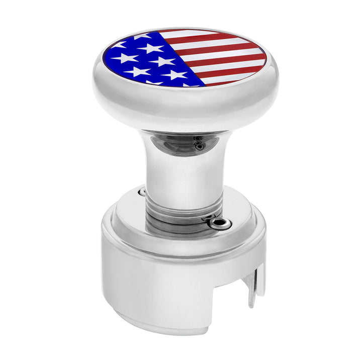 Thread-On Gearshift Knob With 13/15/18 Speed Adapter &amp; USA Flag Sticker - Chrome