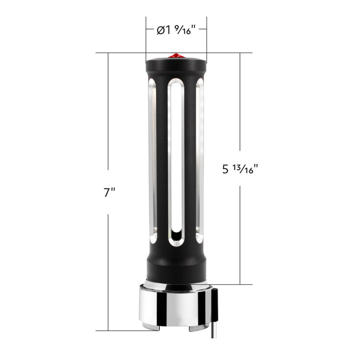 Thread-On Matte Black Sonoma Style Gearshift Knob With LED 9/10 Speed Adapter - Red Crystal/Red LED