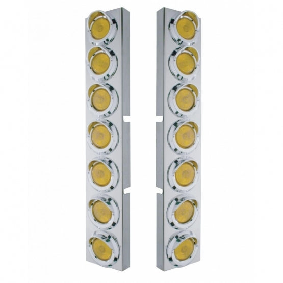 Kenworth Stainless Front Air Cleaner Bracket With 14 x 2" Flat Lights &amp; Visors - Amber Lens
