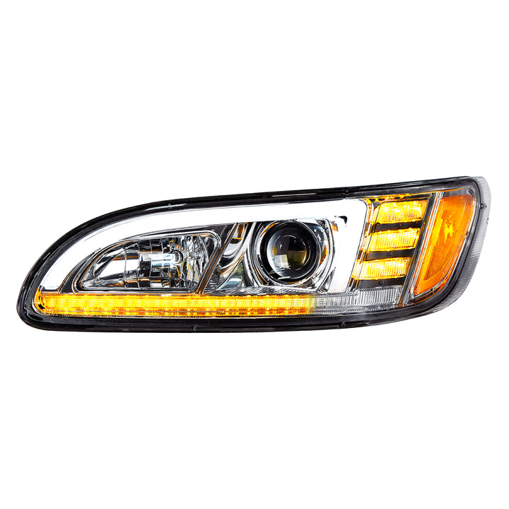 Chrome Projection Headlight With LED Sequential Turn &amp; DRL For 2005-2015 Peterbilt 386 - Driver