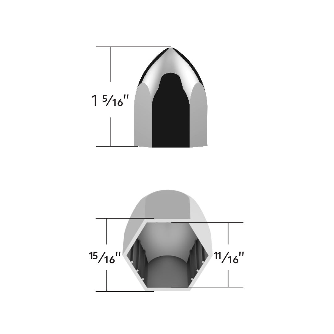 11/16" x 1-5/16" Chrome Plastic Bullet Nut Cover - Push-On