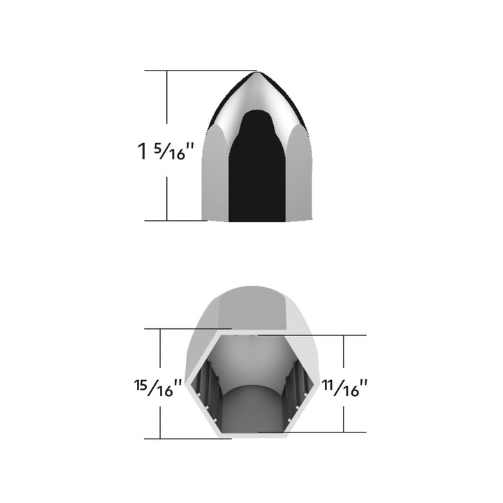 11/16" x 1-5/16" Chrome Plastic Bullet Nut Cover - Push-On