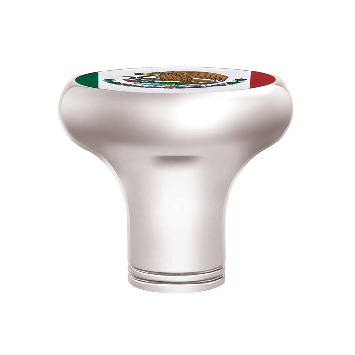 1/2" - 13 Thread-On Gearshift Knob With Mexico Flag Sticker - Chrome