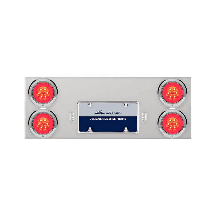 33-3/4" Stainless Rear Center Panel With Four 21 LED 4" GloLight &amp; Bezels - Red LED/Clear Lens
