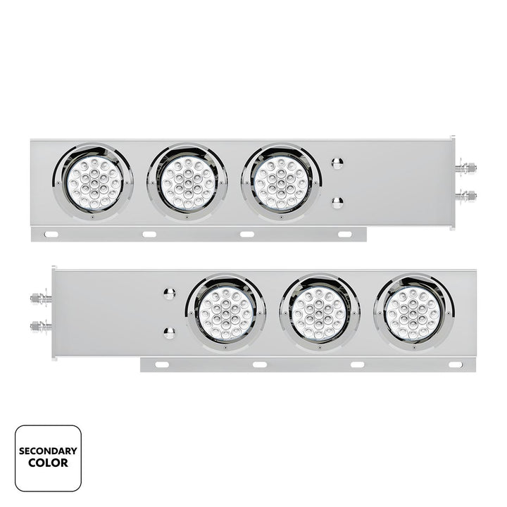 2-1/2" Bolt Pattern Stainless Steel Spring Loaded Light Bar With 6X Double Fury 19 LED Lights &amp; Visors - Red &amp; White(Pair)