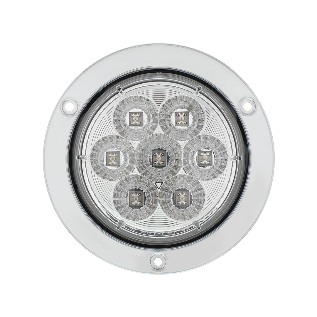 7 LED 4" Round Stainless Steel Flange Light (Stop, Turn &amp; Tail) - Red LED/Clear Lens