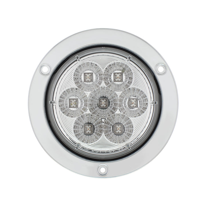 7 LED 4" Round Stainless Steel Flange Light (Stop, Turn &amp; Tail) - Red LED/Clear Lens