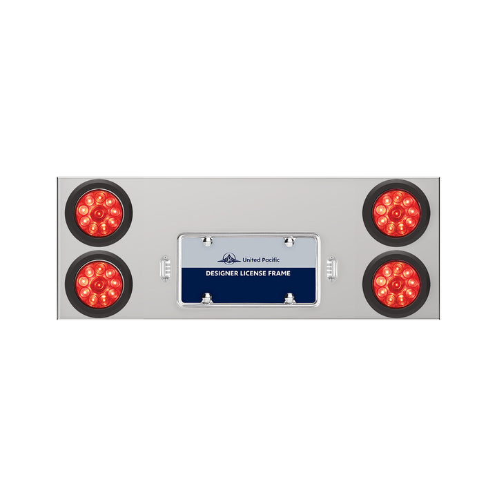 33-3/4" Stainless Rear Center Panel With Four 10 LED 4" Lights &amp; Grommets - Red LED/Red Lens