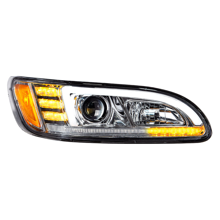 Chrome Projection Headlight With LED Sequential Turn &amp; DRL For 2005-2015 Peterbilt 386 - Passenger