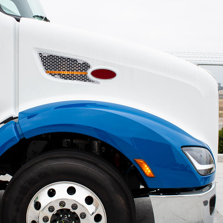 Chrome Air Intake Grille W/Reflector LED Light For 2012-2021 Peterbilt 579 (Passenger) - Amber LED/Amber Lens