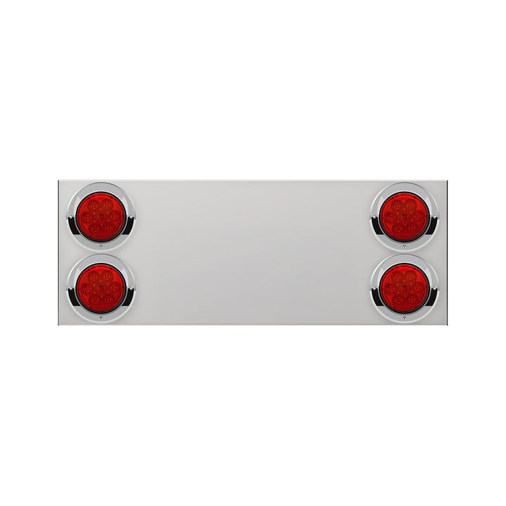 33-3/4" Stainless Rear Center Panel With Four 7 LED 4" Reflector Lights &amp; Visors(No LP Holes) - Red LED/Red Lens