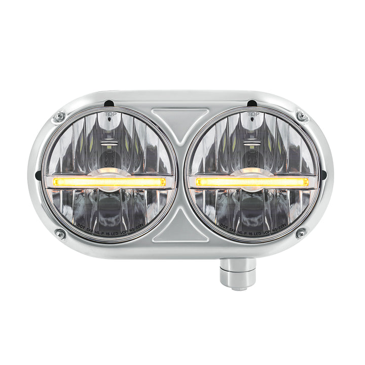 Headlight Assembly With 304 Stainless Steel Housing &amp; LED Headlights W/Amber LED Position Light For Peterbilt 359 - Passenger
