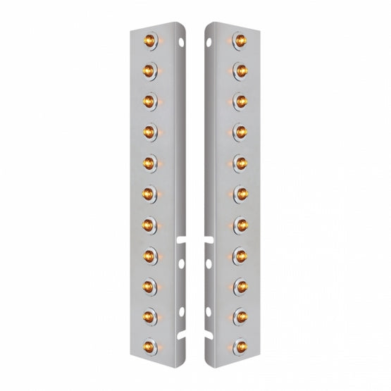 Stainless Steel Front Air Cleaner Bracket With 22 x 2 Amber LED 3/4" Mini Lights &amp; Stainless Steel Bezels For Peterbilt - Clear Lens
