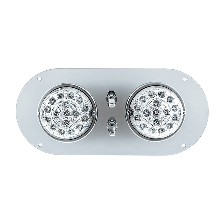 304 Stainless Steel Above Door Dome Light Kit With 2 x 17 LED Double Fury Watermelon For KW &amp; PB Trucks - Amber &amp; Green LED