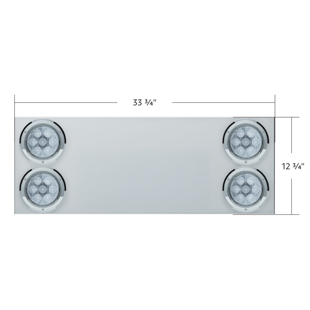 33-3/4" Stainless Rear Center Panel With Four 7 LED 4" Light &amp; Bezel (No LP Holes) - Red LED/Clear Lens - CS