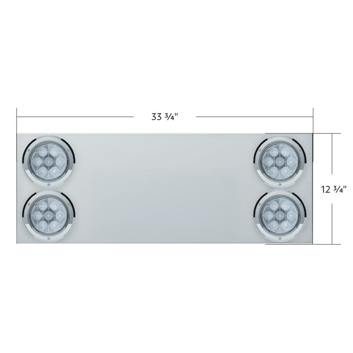 33-3/4" Stainless Rear Center Panel With Four 7 LED 4" Light &amp; Bezel (No LP Holes) - Red LED/Clear Lens - CS