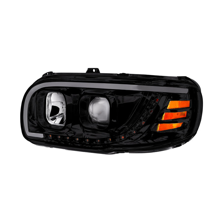 Blackout Projection Headlight With LED Turn Signal &amp; Light Bar For 2008-2024 Peterbilt 389 - Driver