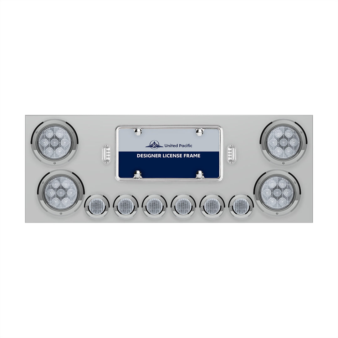 Stainless Steel Rear Center Panel With 4X Red LED 4" Light &amp; 6X Red LED 2" Light &amp; Bezel - Clear Lens - Comp. Series