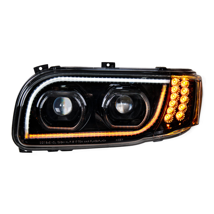 High Power LED "Blackout" Headlight With 16 LED Turn &amp; 57 LED Bar For 2008-2024 Peterbilt 389 - Driver