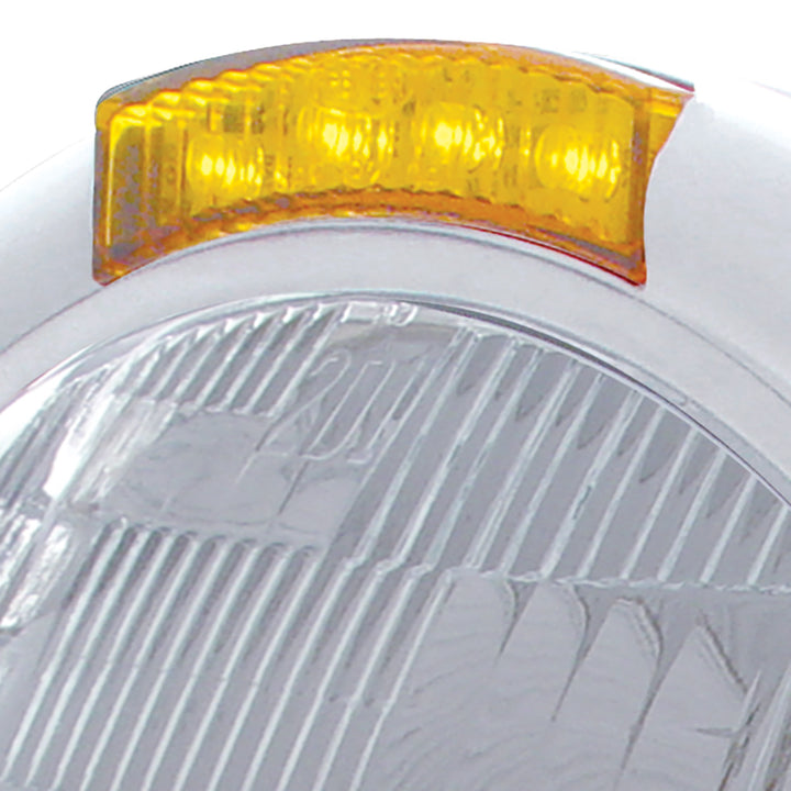 Chrome Classic Headlight H6024 Bulb &amp; LED Turn Signal - Amber Lens
