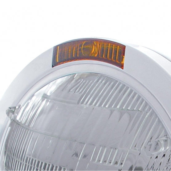 Stainless Steel Bullet Classic Headlight 6014 Bulb &amp; Turn Signal - Amber Lens