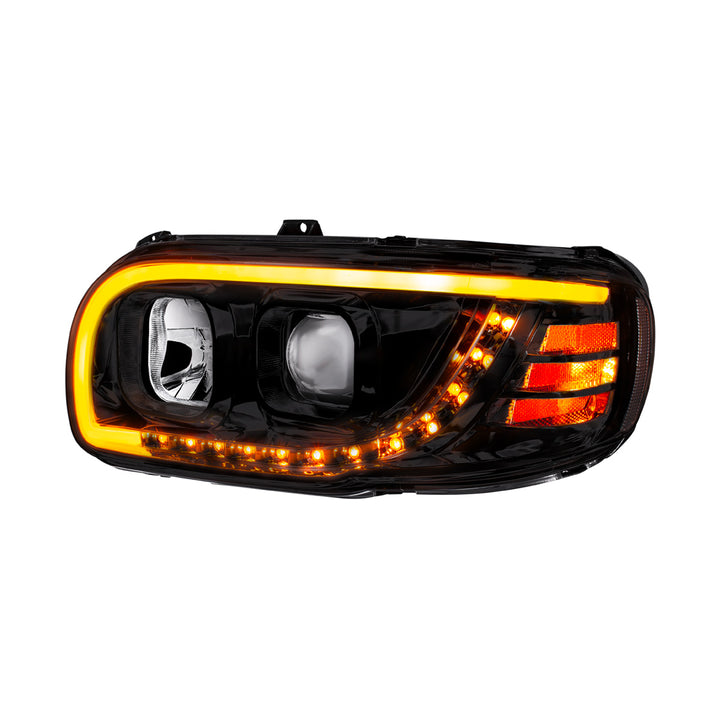 Blackout Projection Headlight With LED Turn Signal &amp; Light Bar For 2008-2024 Peterbilt 389 - Driver