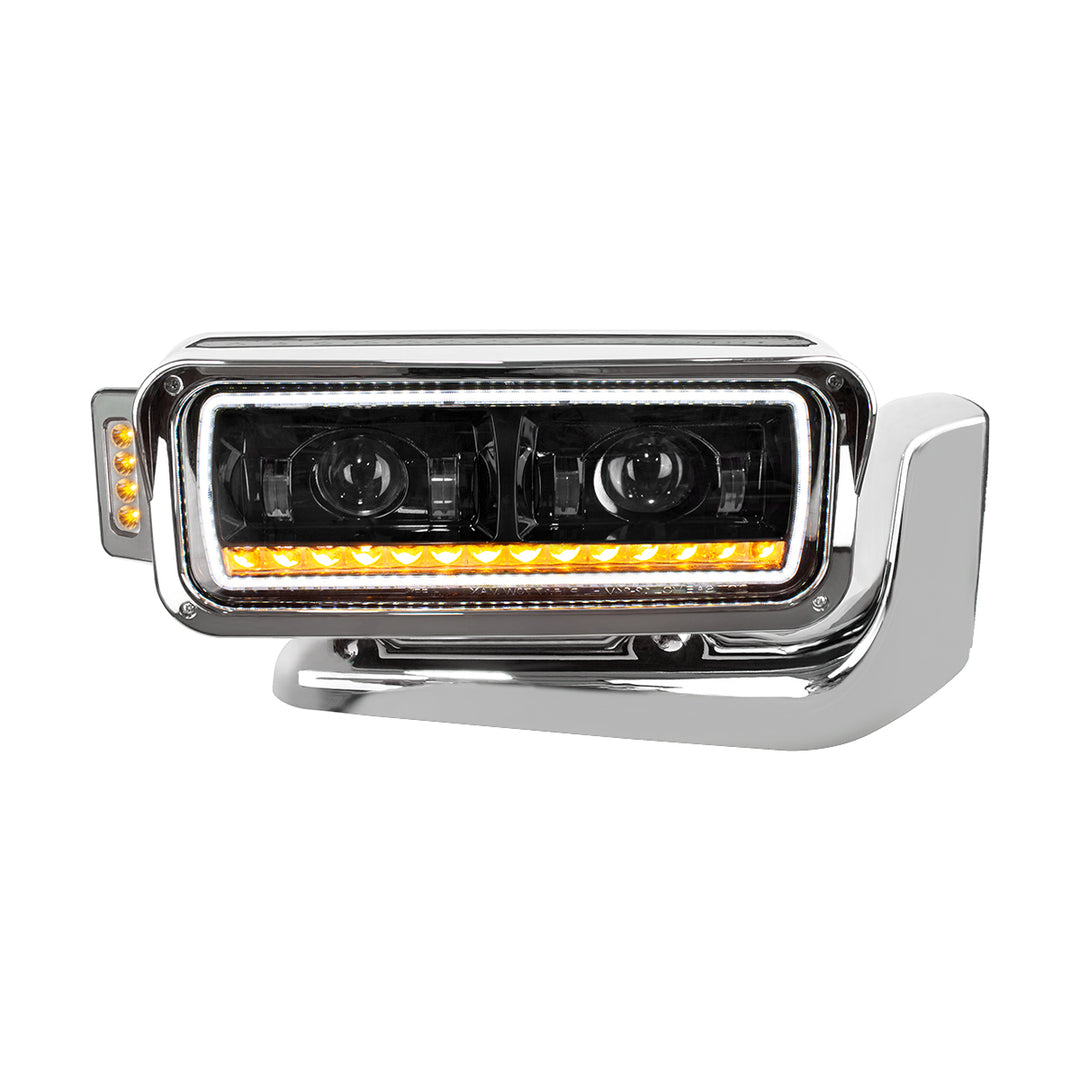 High Power LED Black Projection Headlight Assembly With Mounting Arm &amp; Turn Signal - Passenger