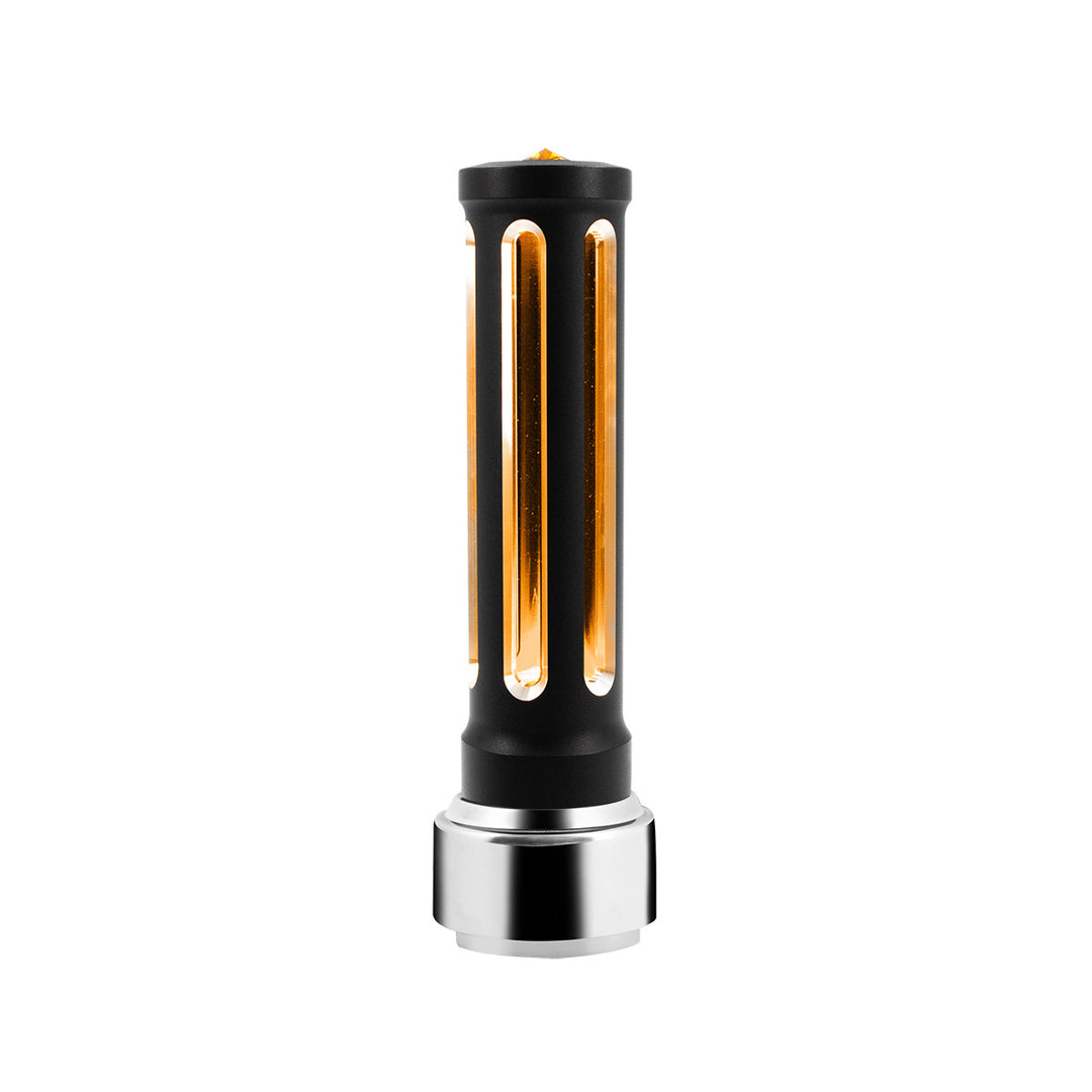 Thread-On Matte Black Sonoma Style Gearshift Knob With LED 9/10 Speed Adapter - Amber Crystal/Amber LED